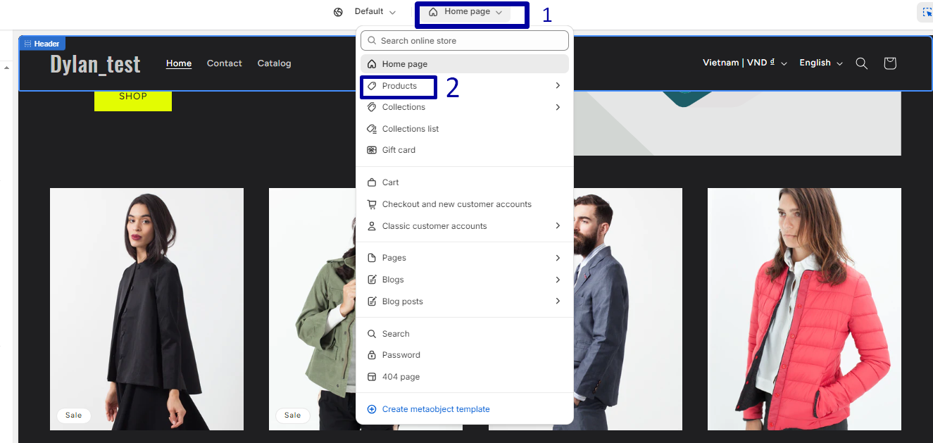 Locate the “Products” or “Product Pages” section in the theme editor sidebar.